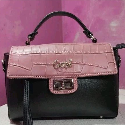 preloved tas Gosh hitam croco pink