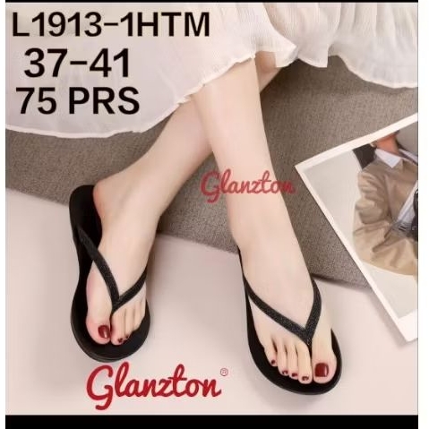 SANDAL JELLY KARET L1913-1HTM gliter 1 warna khusus hitam