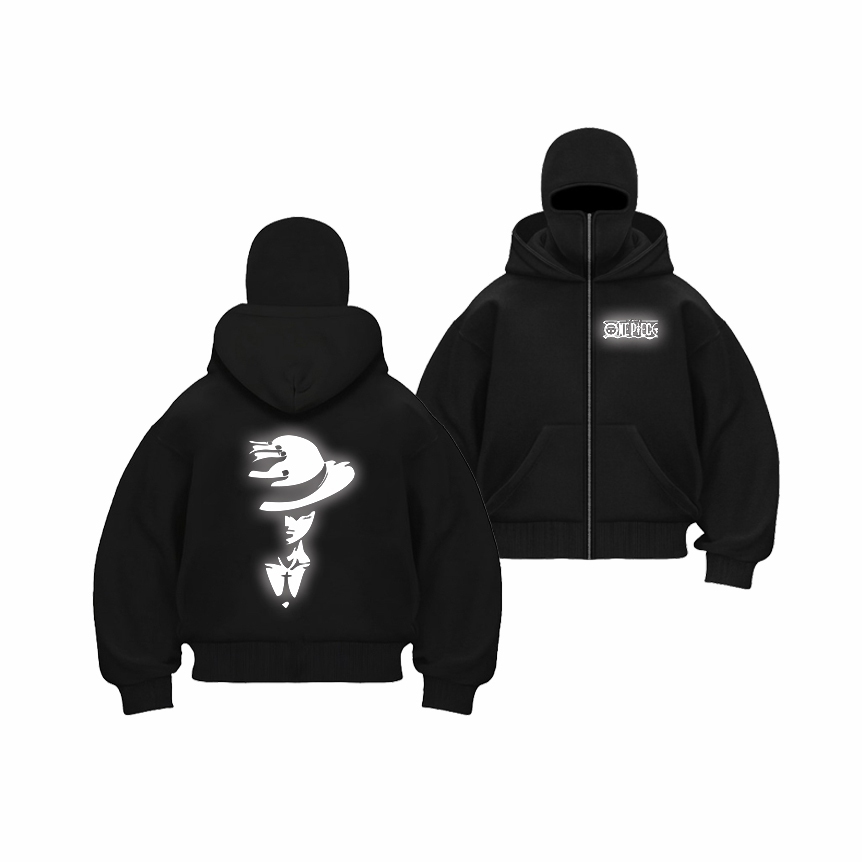 Jaket Hoodie BALACLAVA Zipper Boxy X One Piece / Jaket Balaclava Hoodie Boxy Sablon Reflektive Menya