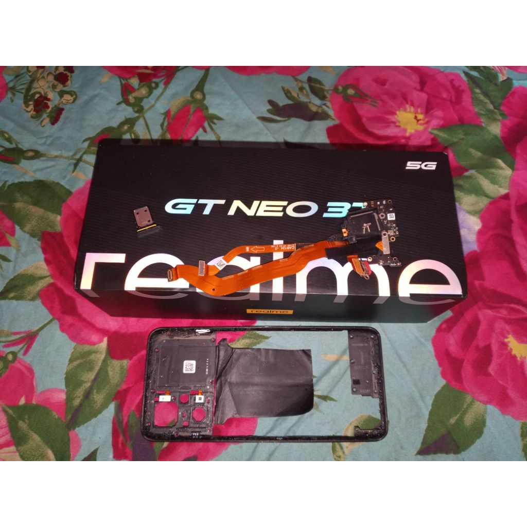 box realme gt neo 3t, charging board 80w gt neo 3t, SIM card gt neo 3t, SIM tray,midel frame(minus d