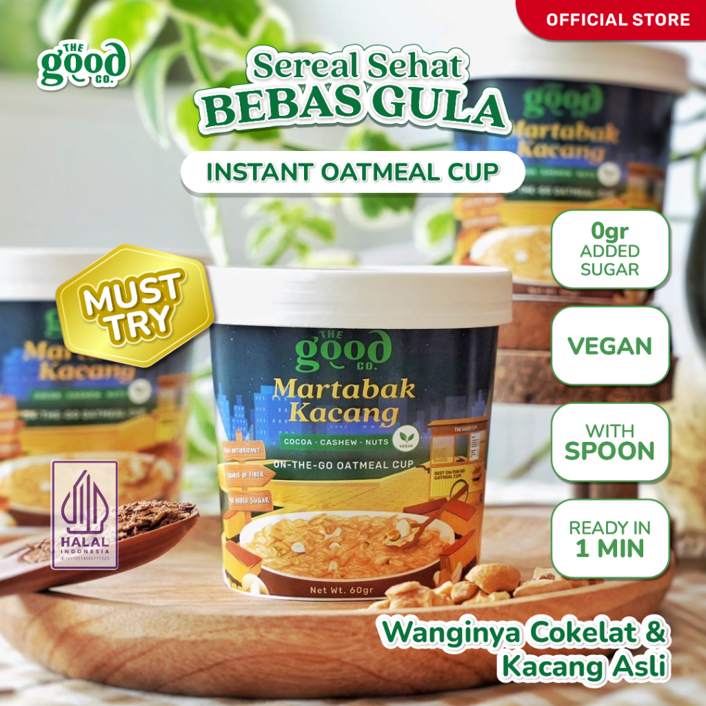 

The Good Co. Instant Oatmeal dalam Cup - Oatmeal "ENAK BANGET" Tanpa GULA - Martabak Kacang 60 g | Peanut Butter Choco | VEGAN