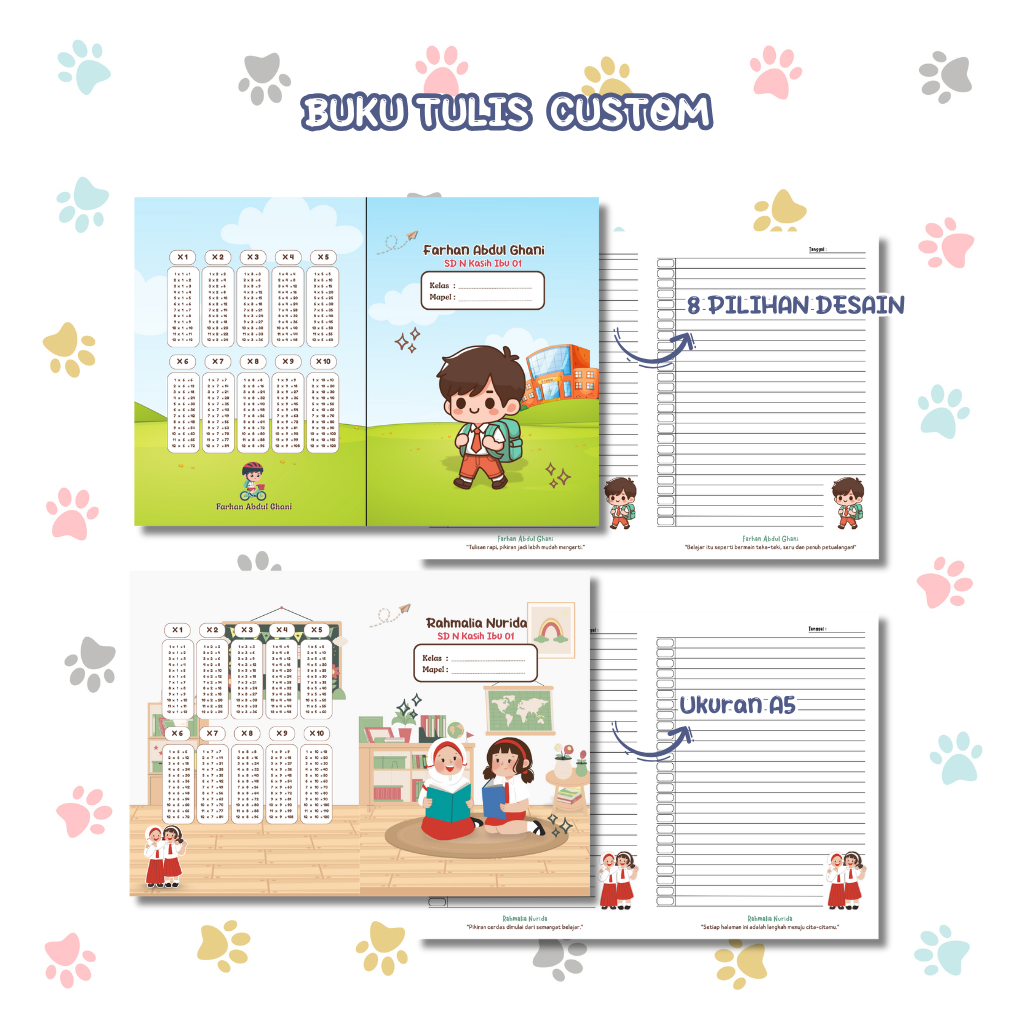 

Buku Tulis Custom Nama Ukuran A5 Buku Tulis Lucu Custom Nama dan Sekolah