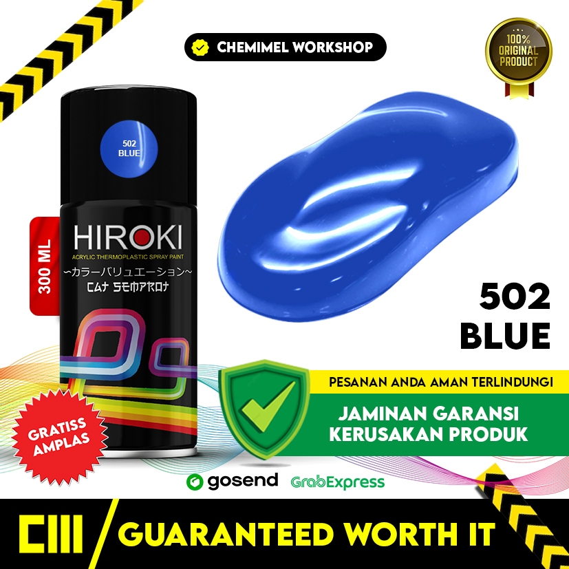 Cat Semprot Hiroki Warna Biru 502 Pilok Biru Solid Cat motor-cat plastik-cat besi