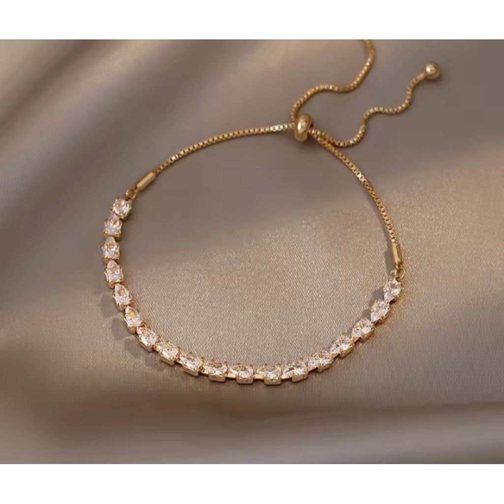 Gelang Titanium Asli Wanita -Model Elegan dengan Taburan Zircon