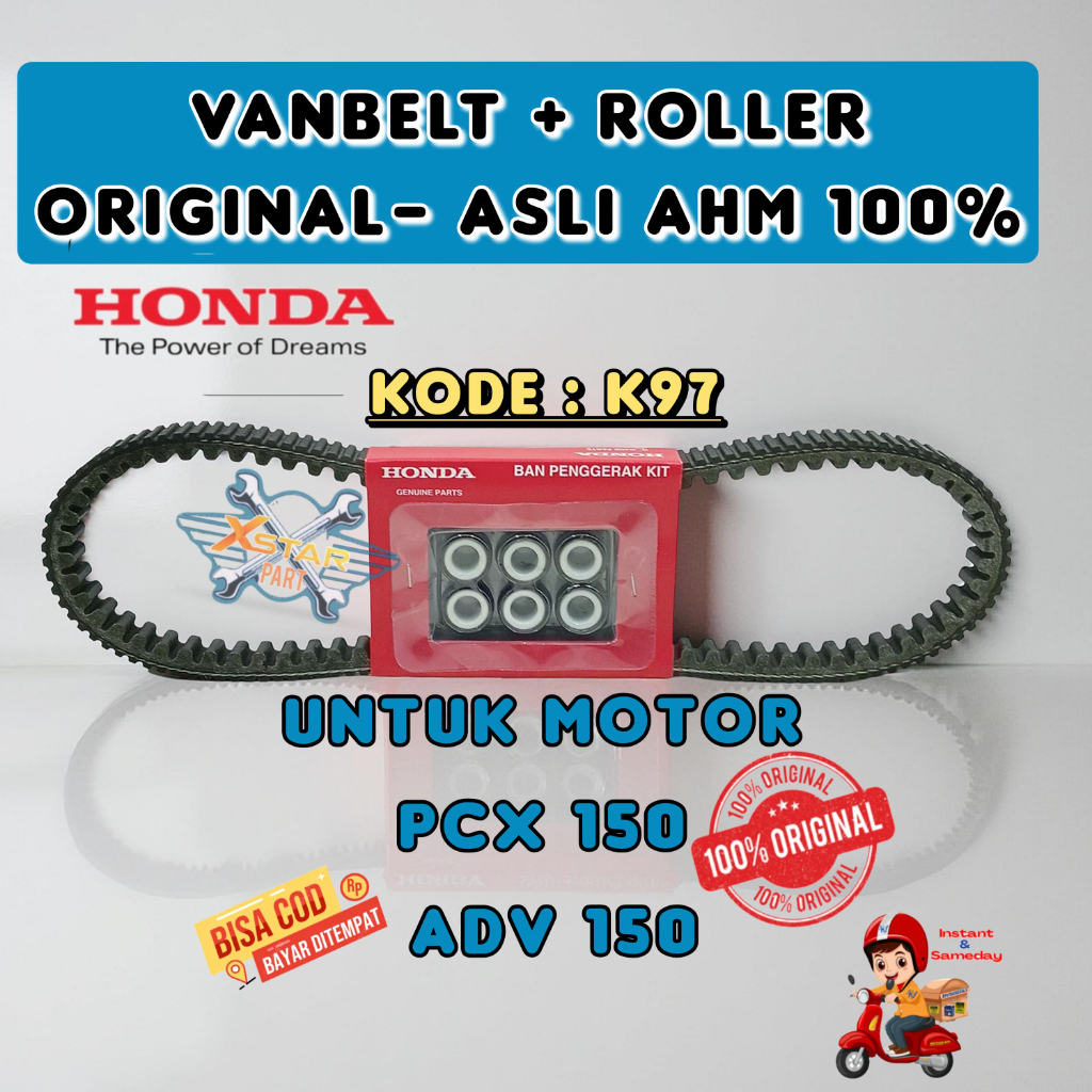 ORI VANBEL SET PLUS ROLLER 23100-k97-BA0 HONDA PCX150,ADV150 ORIGINAL AHM ASLI 100%PNP VARIO125 LED