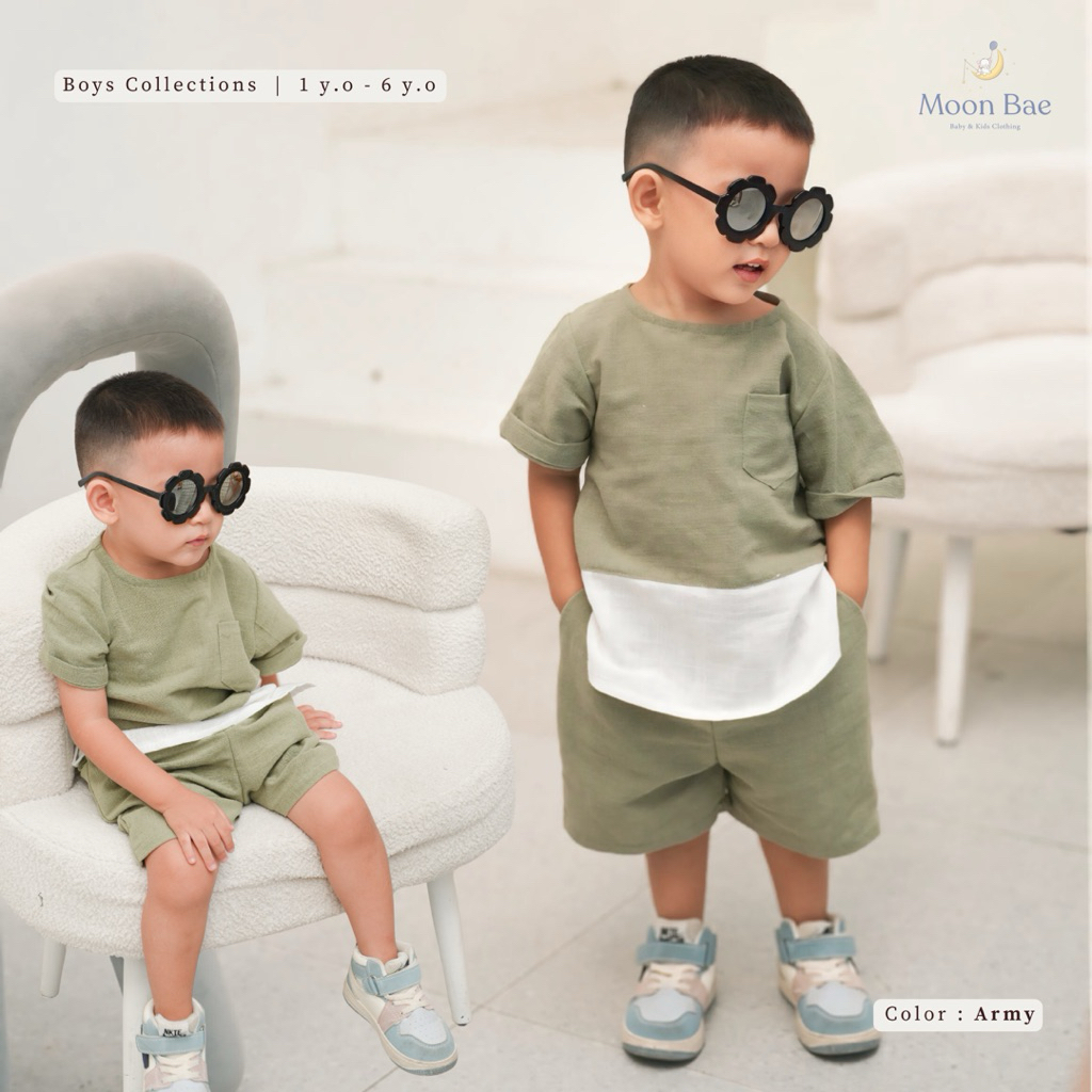 MOON BAE - Ava Set BOY (Set anak LAKI-LAKI setelan bahan linen)