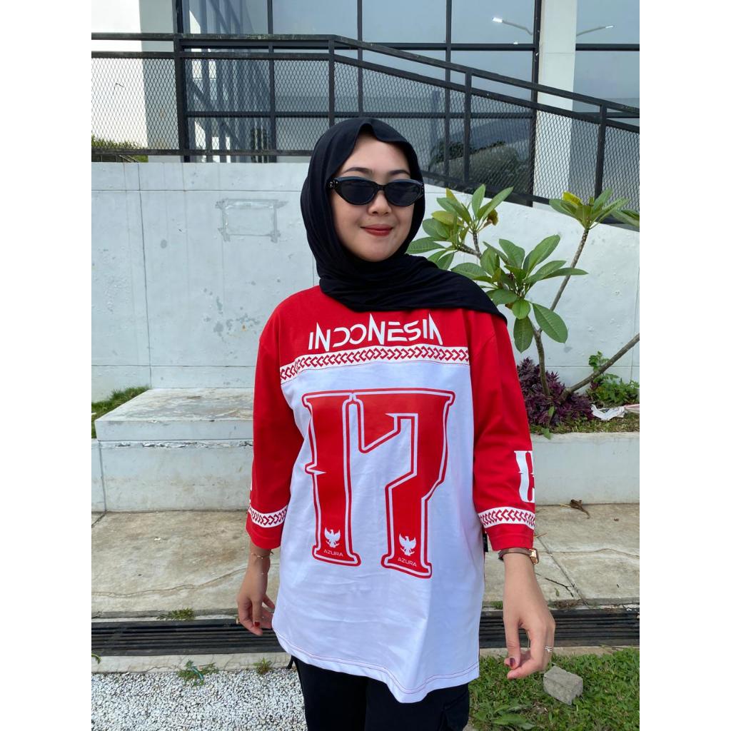Azzura Wanita Kemerdekaan Kaos Wanita Motif Kemerdekaan Kombinasi Merah Putih Bahan Katun Kombate 24