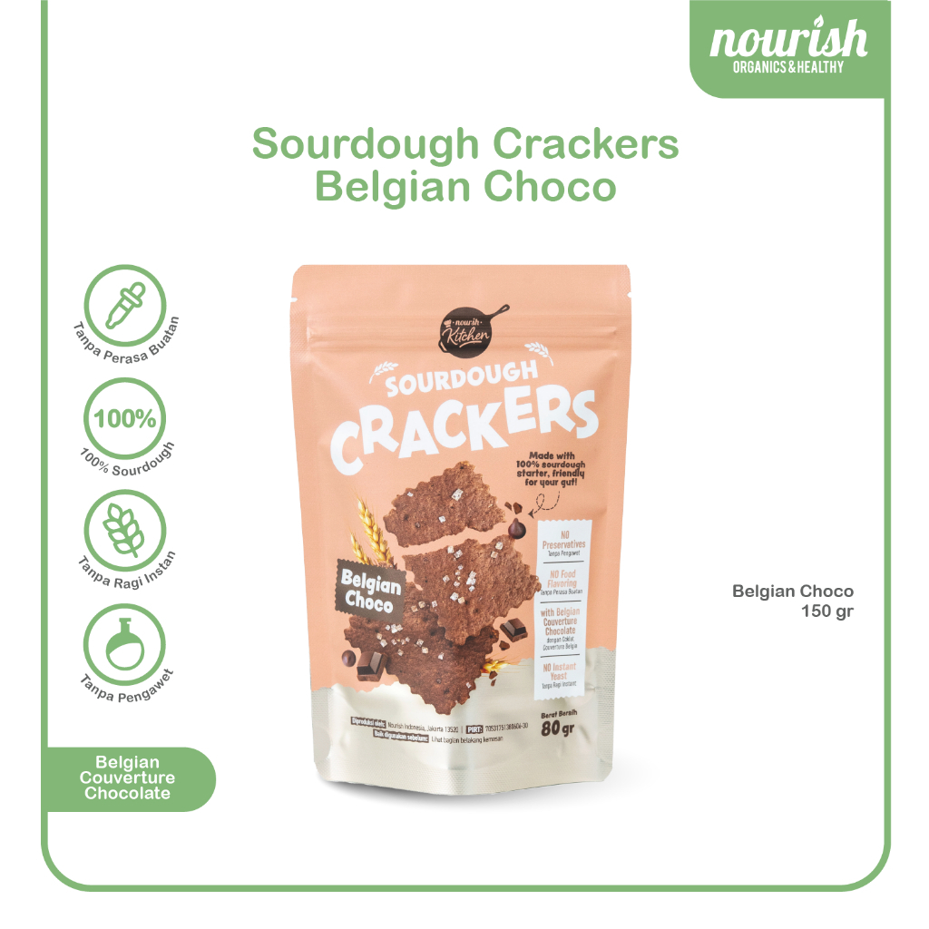 

Nourish Sourdough Crackers Belgian Choco 80gr - 100% Sourdough, Tanpa Gula Rafinasi, Dengan Coklat Belgia