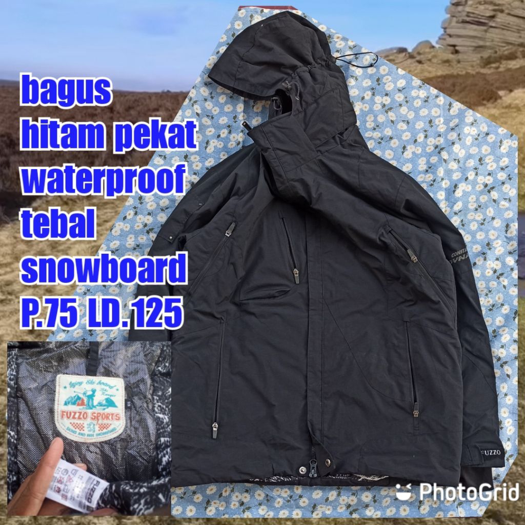 jaket gunung outdoor tebal waterproof tebal hitam snowbord fuzzo