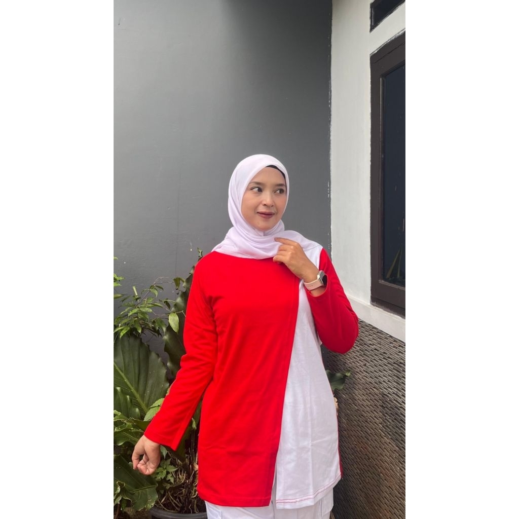 KAOS MERAH PUTIH Kombinasi belah depan Kekinian