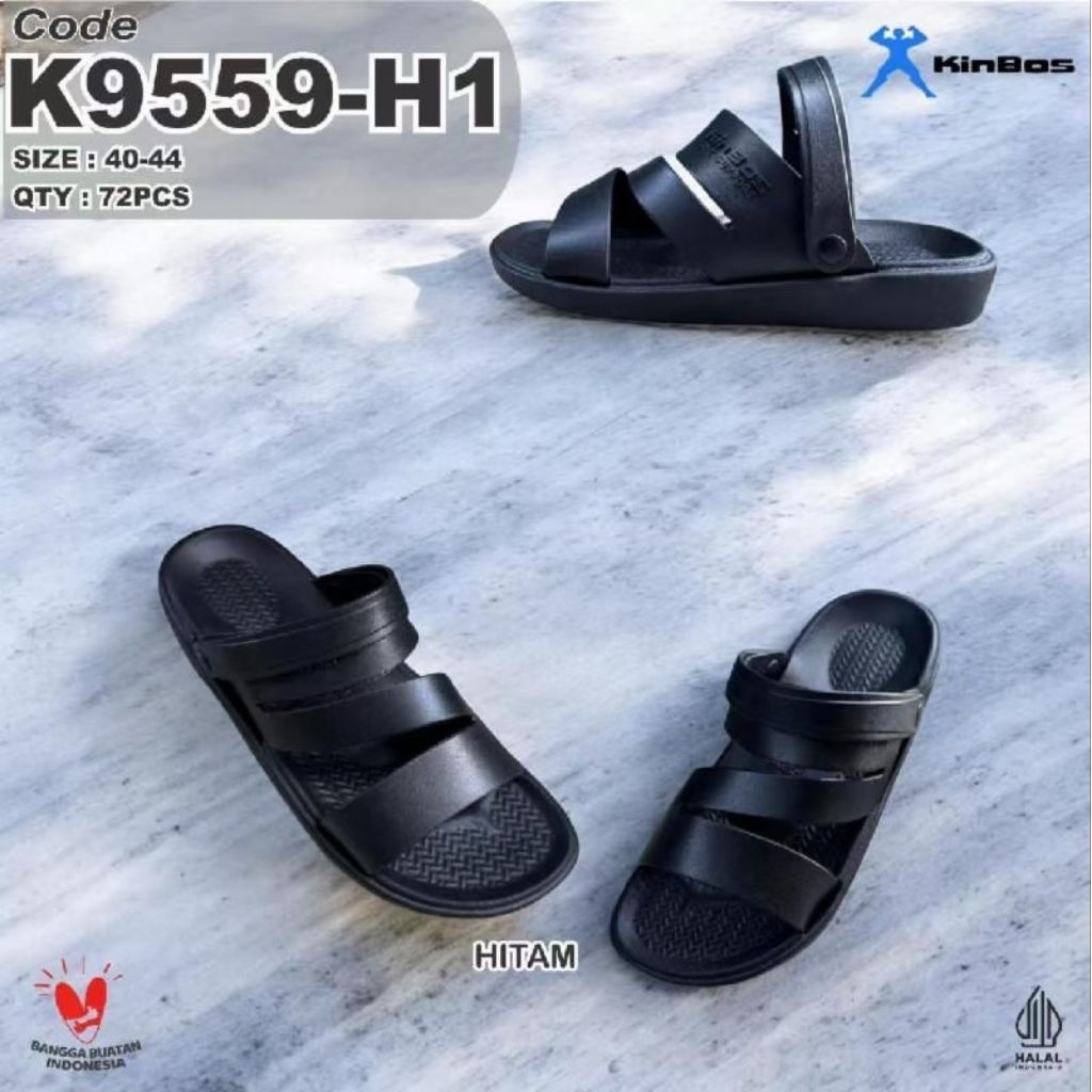 [GROSIR] Sandal Pria Kinbos K9559-H1 Model Selop Silang Kasual – Ukuran 40–44