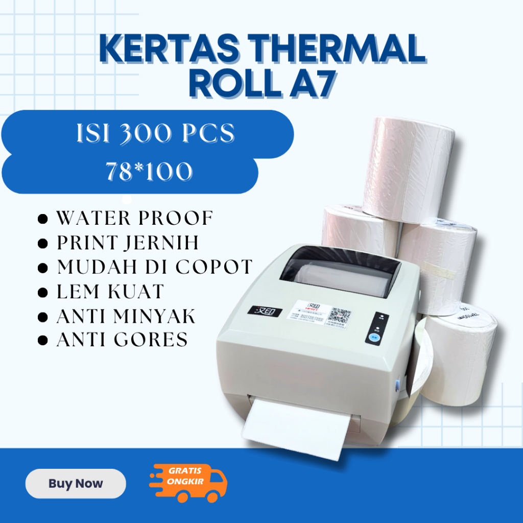 

Kertas Label Thermal 78x100 mm isi 300 Pcs -Label thermal Roll A7