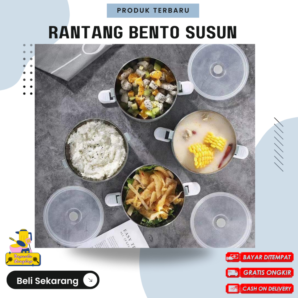 new dapurku lengkap -kotak makan rantang makan siang stainless susun bento besar rantang makan