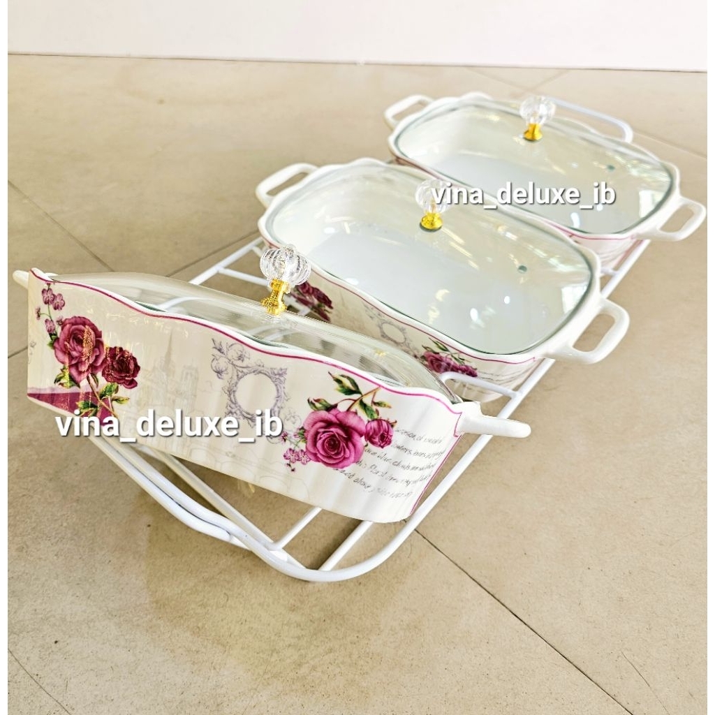 Prasmanan Keramik Triple Vicenza Tutup Kaca Gemini, Padi & Eternity