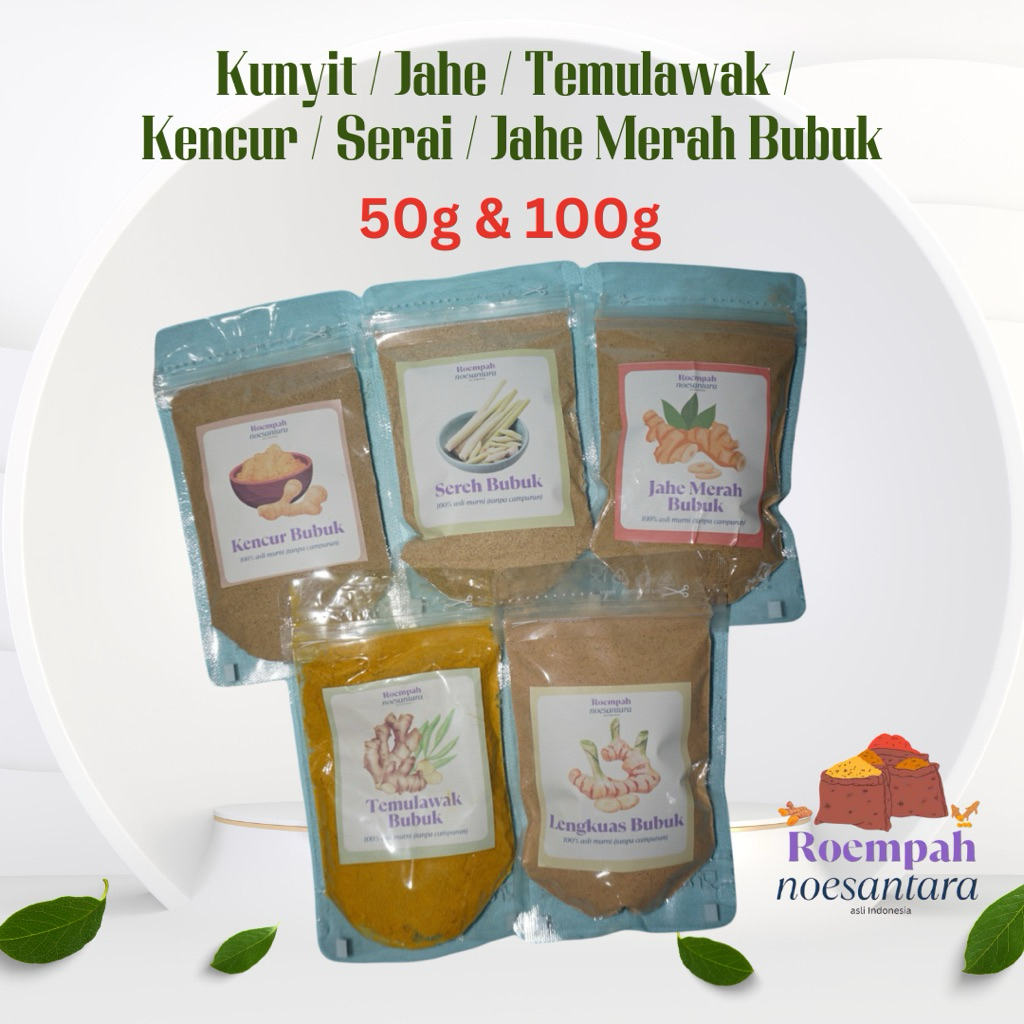 

50g 100g Kunyit / Temulawak / Cengkeh / Laos Lengkuas / Sereh Serai / Kencur ASLI 100% Tanpa Campuran Bubuk Rempah Murni Minuman Herbal Jamu Tradisional