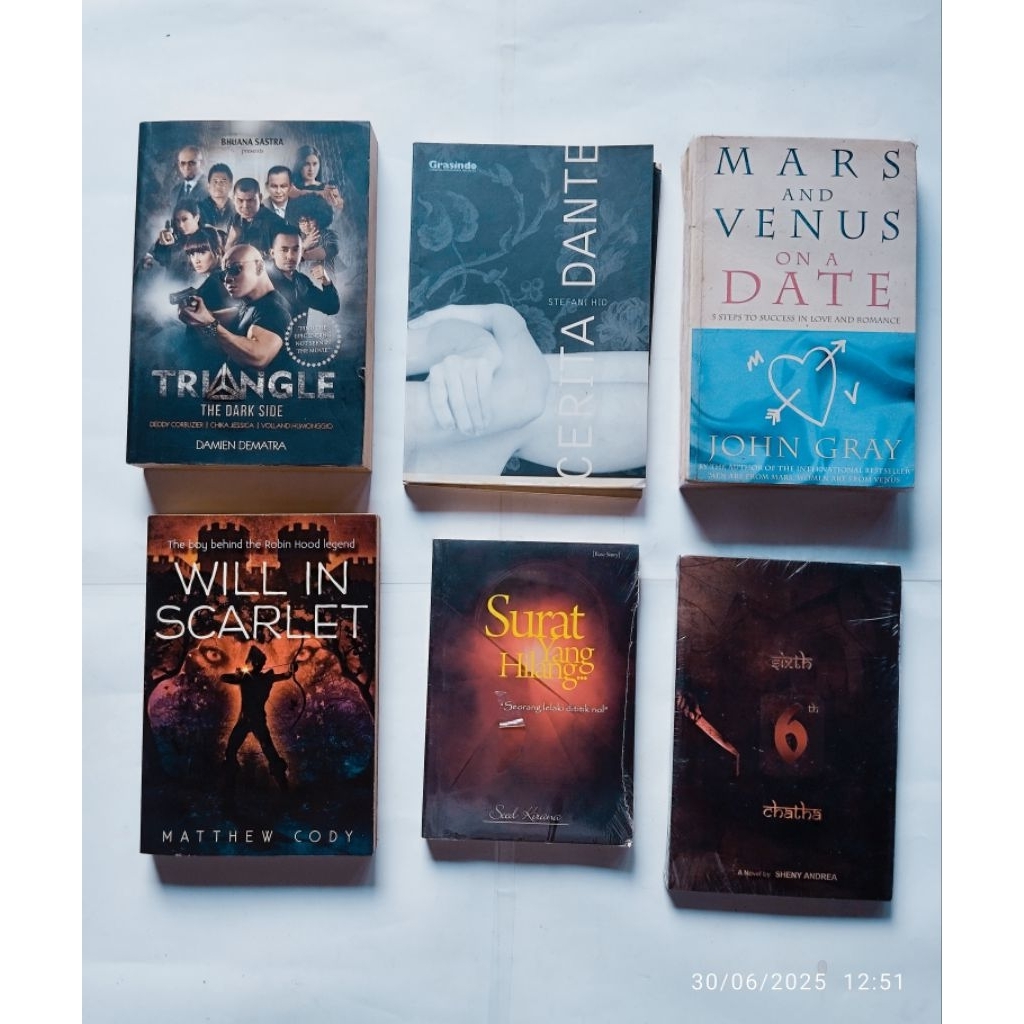 Buku Novel; TRIANGLE, CERITA DANTE, THE FALSE PRINCE, WILL IN SCARLET, SIXTH 6TH CHATHA, SURAT YANG 