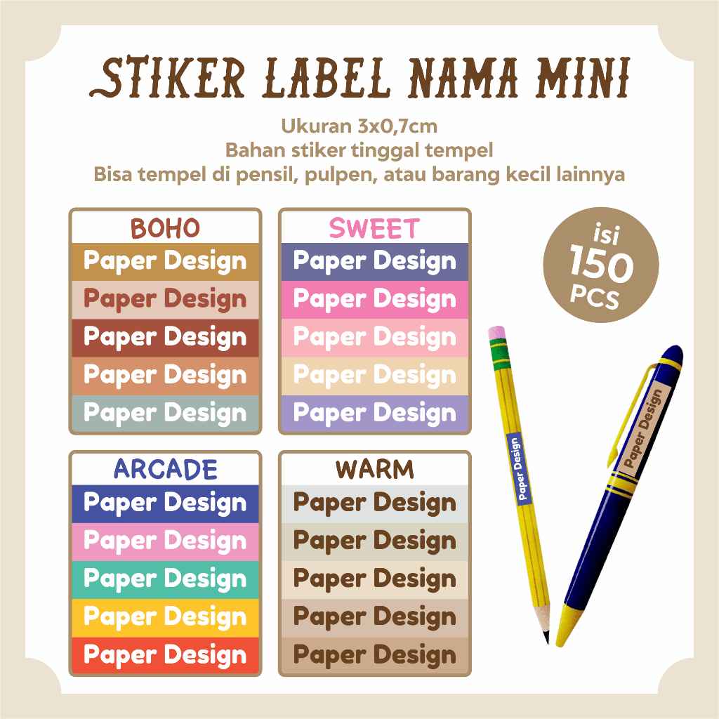 

150PCS STIKER LABEL NAMA MINI | STICKER TEMPEL | AESTHETIC | STIKER PENSIL | ATK