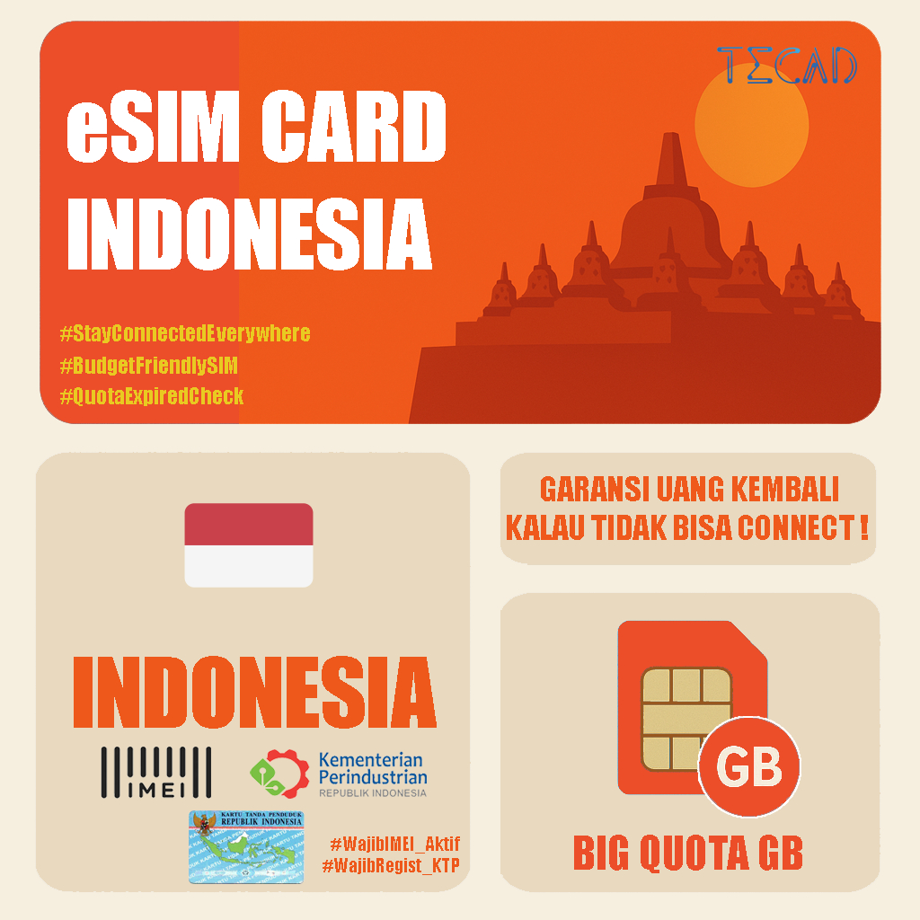 Tec eSIM Indonesia Nusantara Internet Big Quota OTP w/ Phone Number / Nomor HP - 3GB/30D