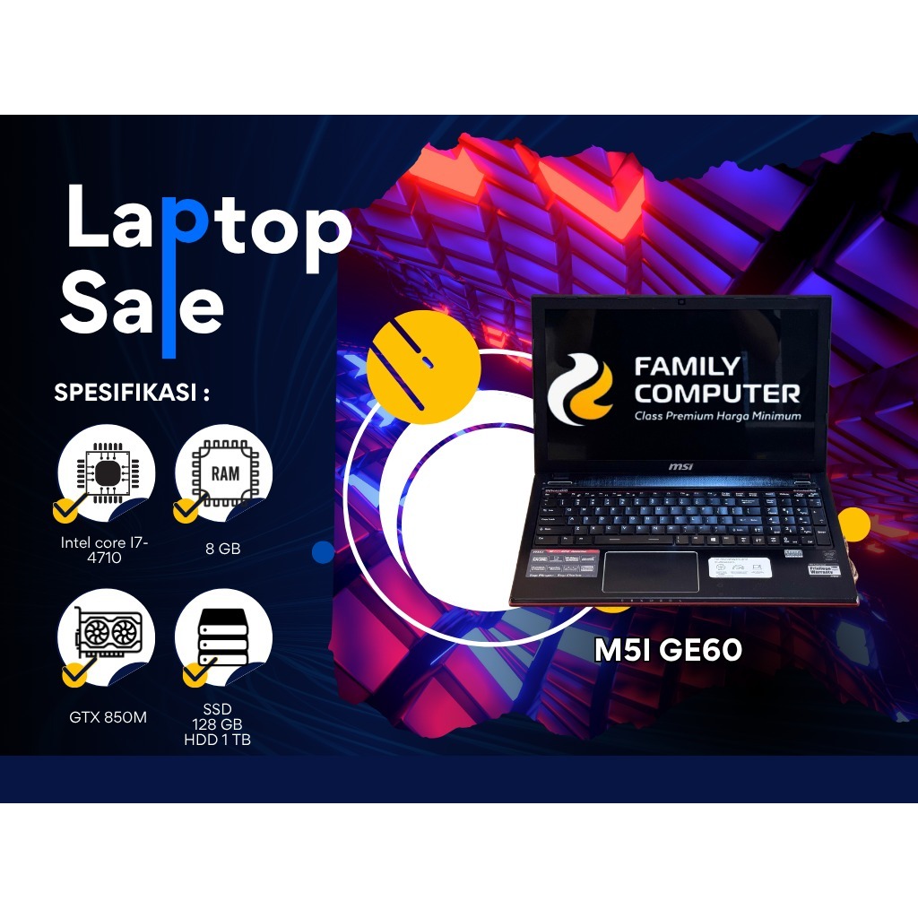 MSI GE60 2PG | CORE I7-4710MQ | RAM 8GB SSD 128GB HDD 1TB | GTX 850M 2GB | GAMING