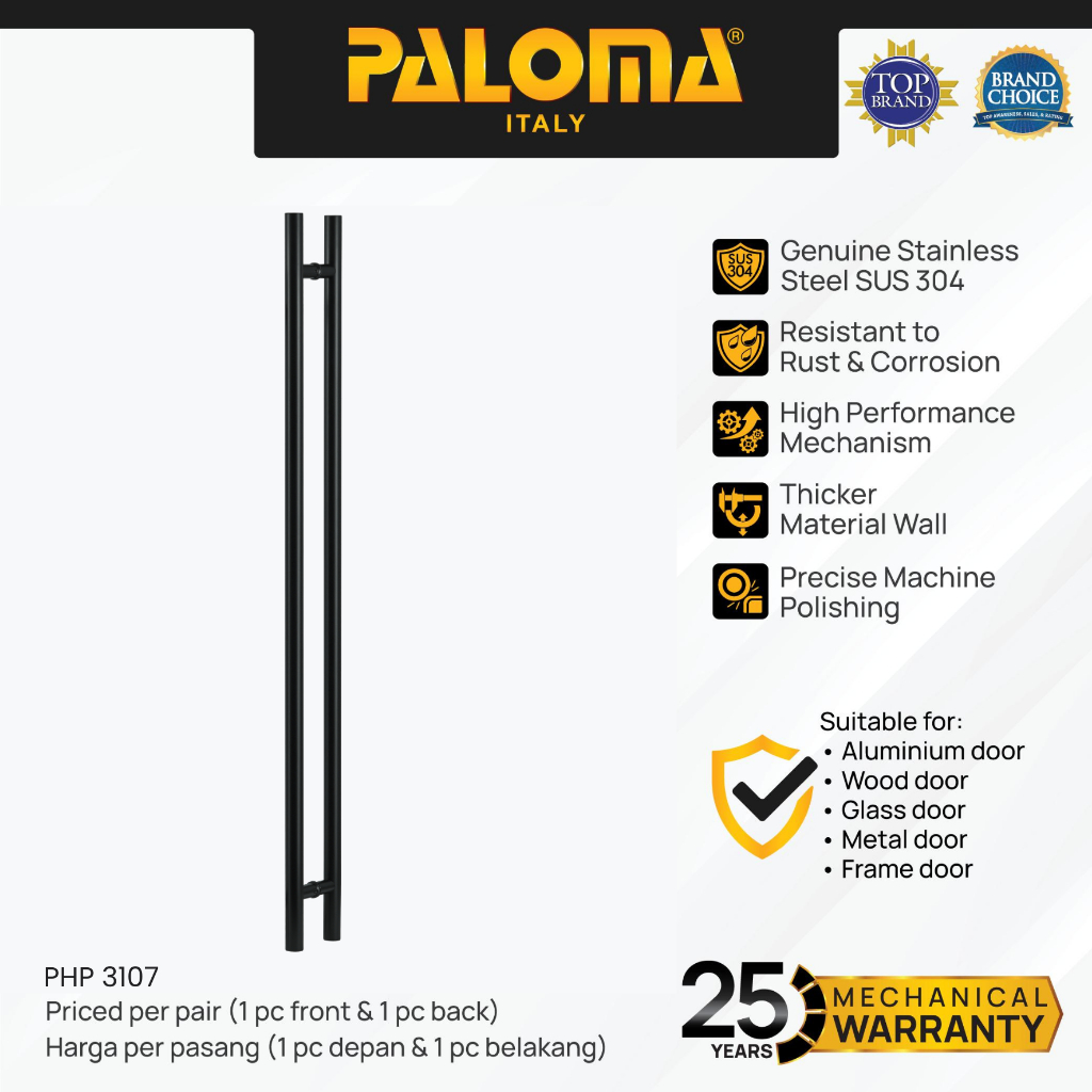 PALOMA PHP 3107 Gagang Tarikan Pintu Door Pull Handle Stainless Steel SUS 304 SUS304 150cm Matte Bla