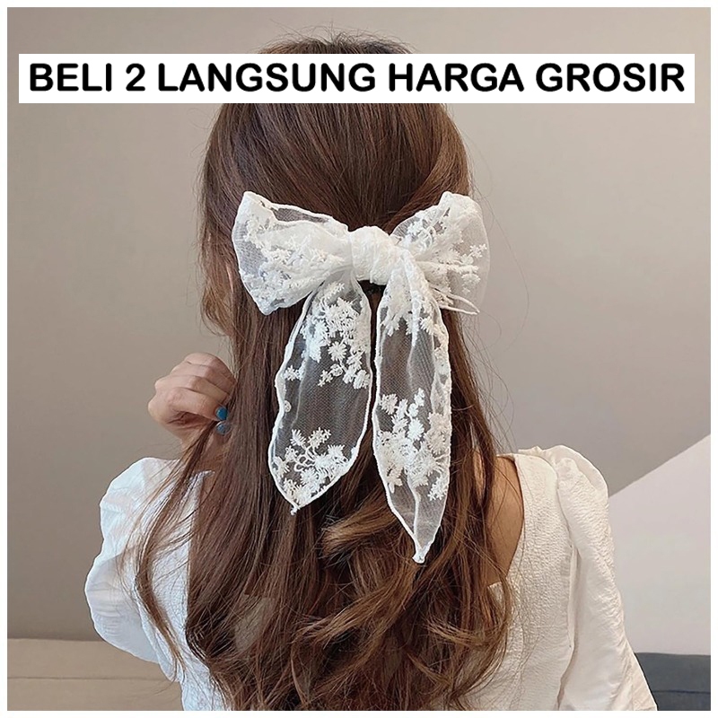 Jepit Rambut Brokat Bordir Tulle Bunga Model Korea