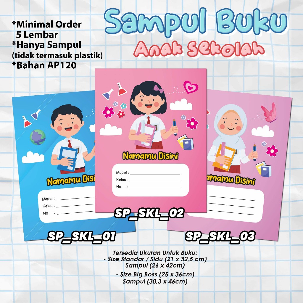 

Sampul Buku Anak Sekolah Custom Nama - Desain Anak Sekolah Seragam SD - Custom Nama - Karakter Anak Sekolah Student Kids SP_SKL