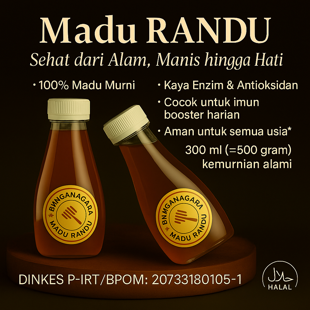 

MADU RANDU ASLI HUTAN ALAM INDONESIA 0,5 KG | 300 ML 500 GRAM BUNGANAGARA PURE HONEY