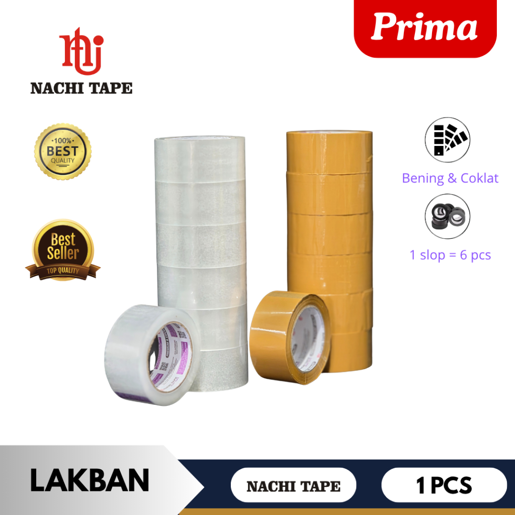

Lakban/Plakban Nachi Tape Bening/Coklat 2 Inch 48mm x 100 yard