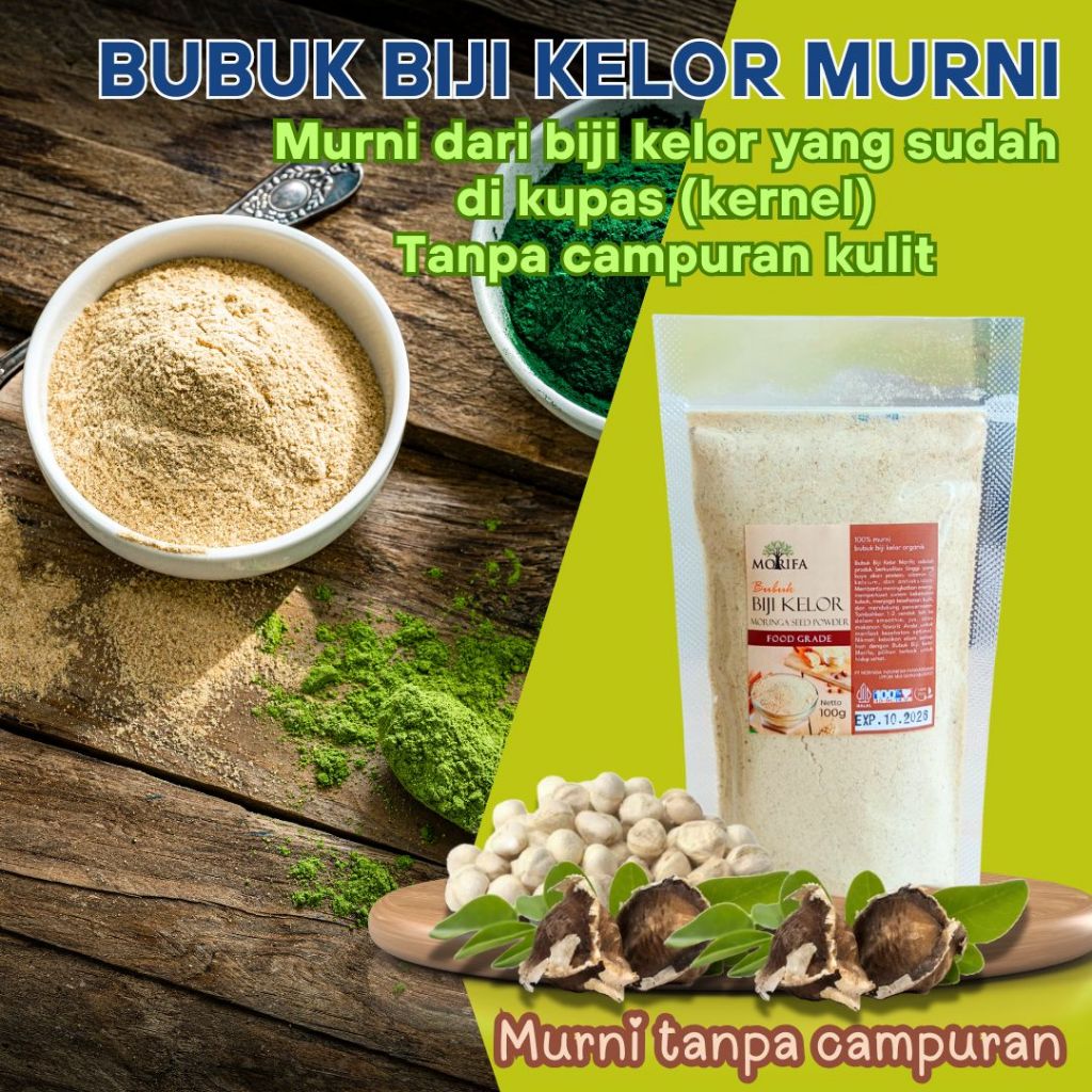 

MORIFA Serbuk Biji Kelor Kupas Organik Bubuk Biji Kelor Superfood Multivitamin