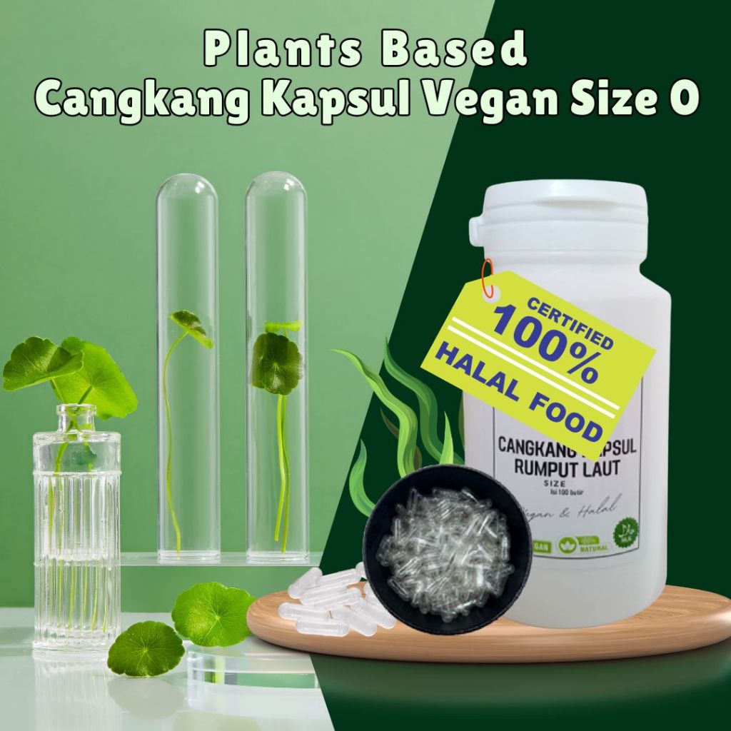 Cangkang Kapsul  Kosong Vegan Size 0 Bening  Natural Rumput Laut 100% Halal Free Hewani