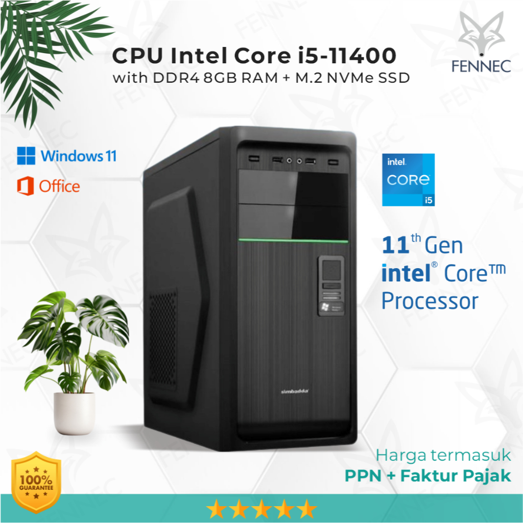 CPU PC Komputer Intel Core i5-11400 Gen-11 RAM 8GB SSD Rakitan Office