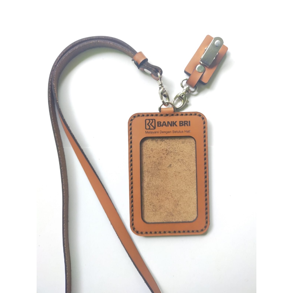 

Nametag ID Card Holder Lanyard Kulit Sapi Asli Free Custom Design & Gravir