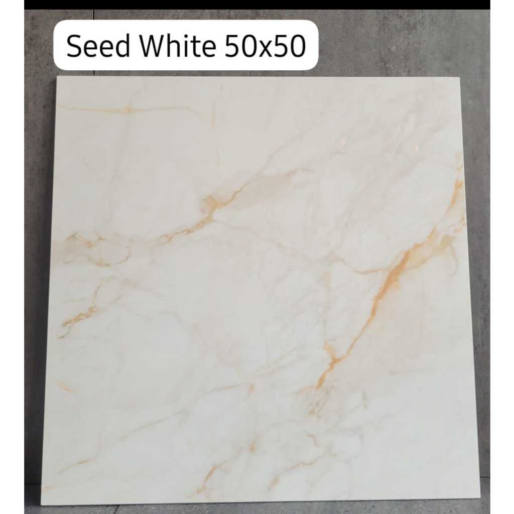 Keramik Lantai Glossy Polished Sun Power Seed White Ukuran 50x50-Keramik Murah