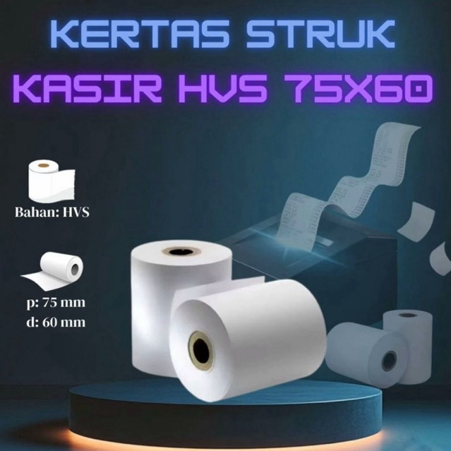 

Kertas kasir HVS ukuran 75x60 paket 10 Roll