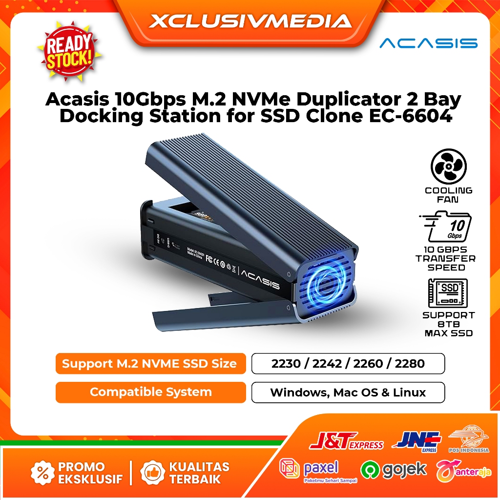 Acasis 10Gbps M.2 NVMe Duplicator 2 Bay Docking Station for SSD Clone EC-6604