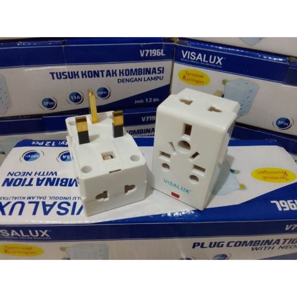 Steker Serbaguna - Colokan Stop Kontak Kaki 3//Colokan Kaki3 Visalux Plug Kombinasi Neon (3 Pin)