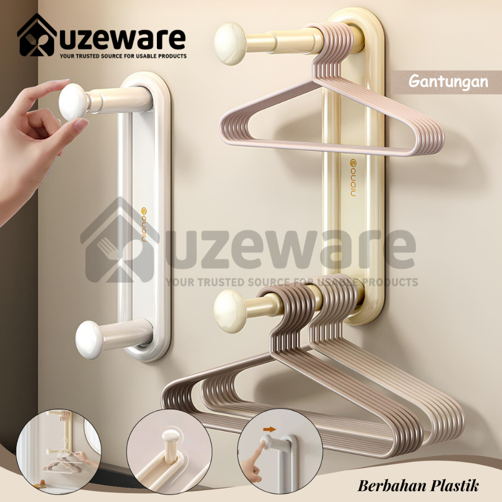 Uzeware Gantungan Tempel Dinding Serbaguna – Gantungan Kunci/Handuk/Alat Dapur