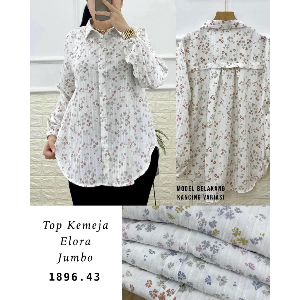 Blouse Wanita Kemeja Wanita Top Crinkle All Size Warna Random Full bunga Kerut 2