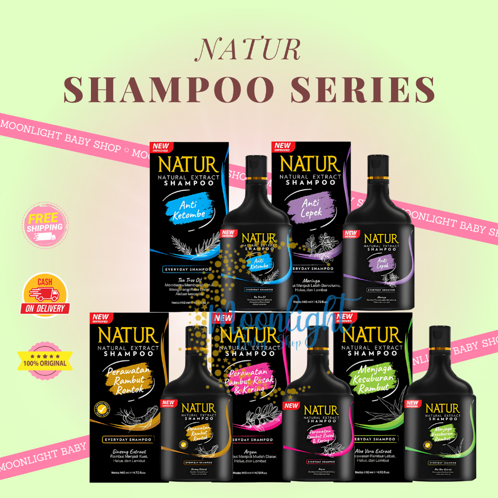 Natur Hair Shampoo 80ml -140ml - 270ml l Aloe Vera BPOM | Ginseng Extract | Olive Oil | Moringa | Te