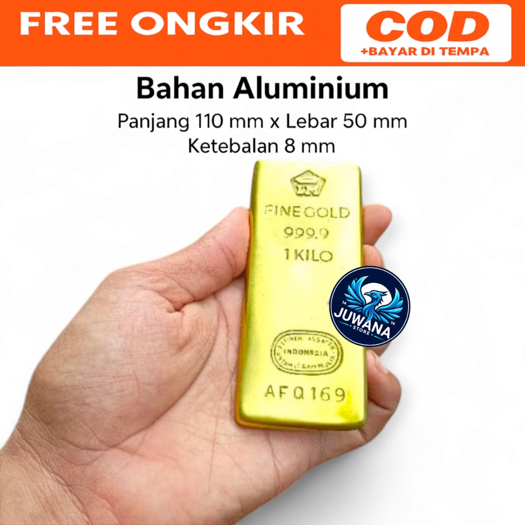 Diecast Fine Gold 999.9 Replika Emas Batangan Alumunium Miniatus Emas Batangan 1000 Gram  5.0 Murah