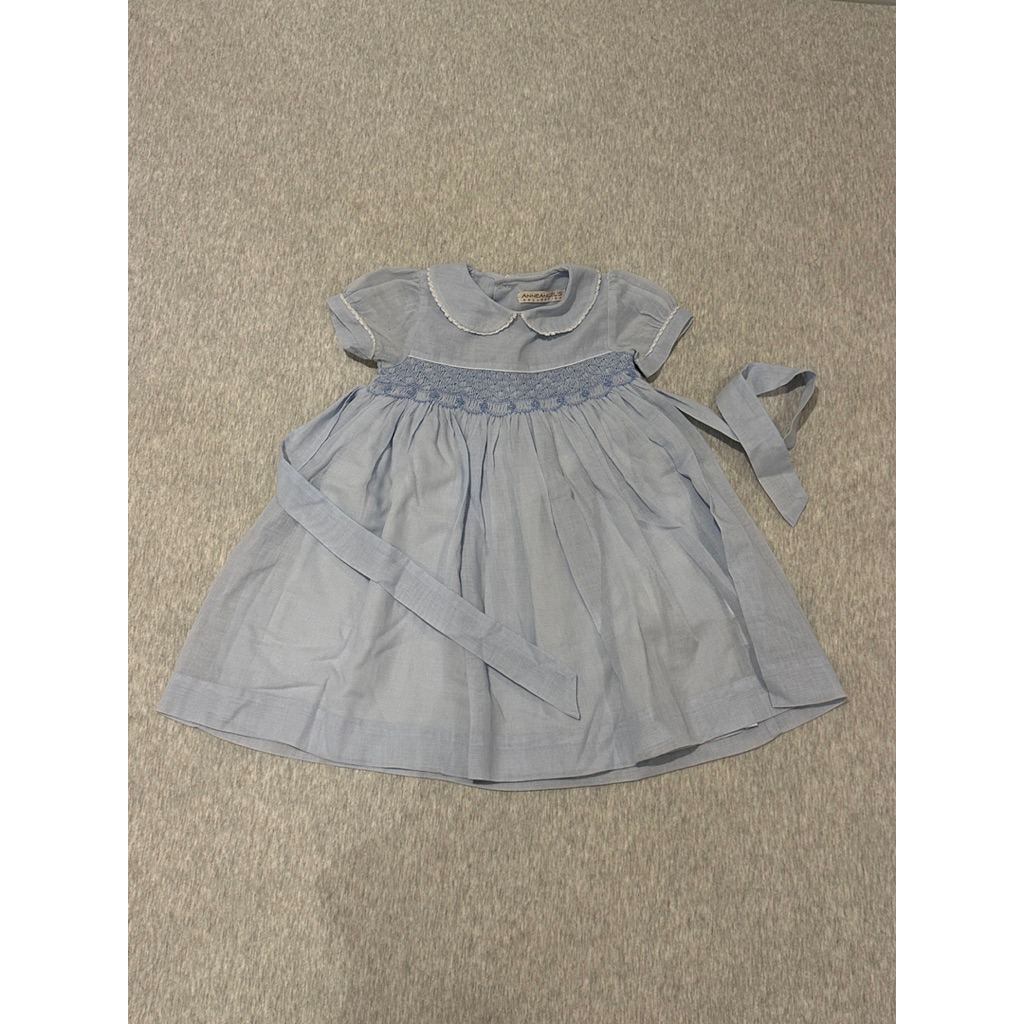 smocked baby dress in blue | dress bayi perempuan preloved