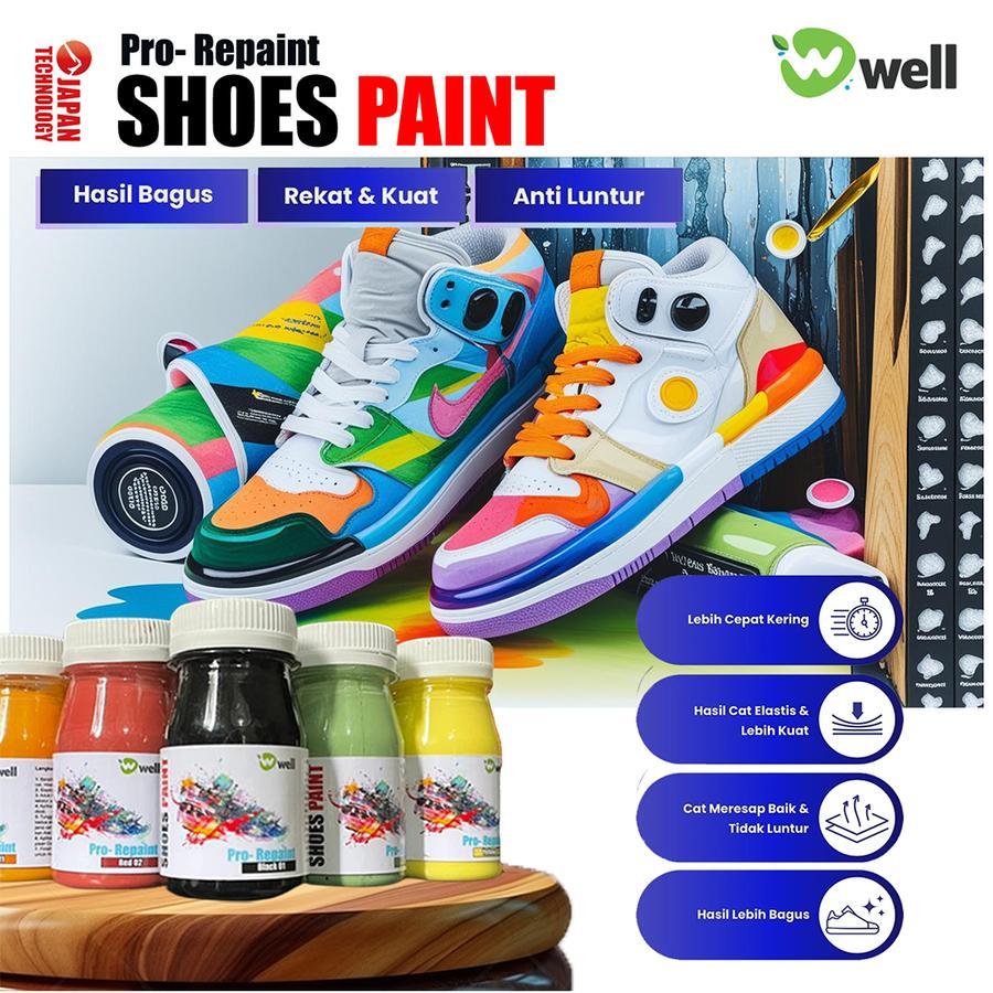 Cat Sepatu Shoe Paint Well Pro Leather Paint Shoes Cat Kulit Sintetis Tas Canvas Suede Rubber Sol Sn
