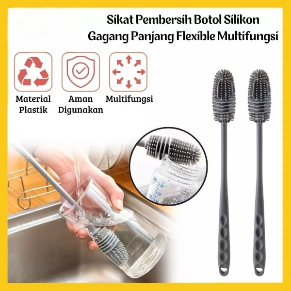 AA141 Sikat Pembersih Botol Silikon /Tongkat Cuci Gelas Gagang Panjang/Bottle Cleaning Brush