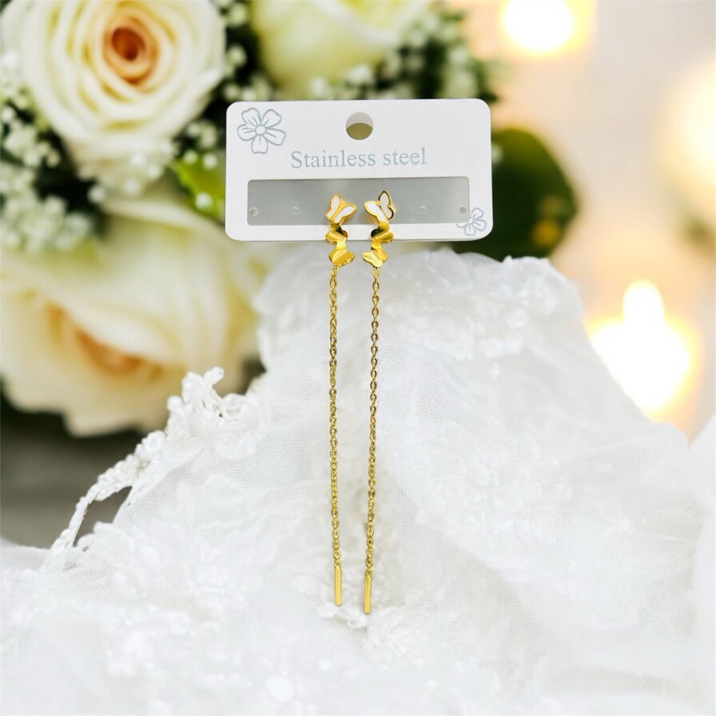 Anting Titanium tusuk giwang  wanita motif kupu panjang