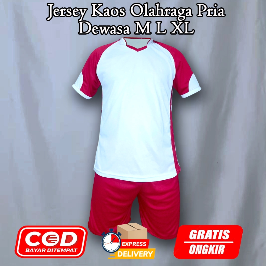 Baju Jersey Olahraga Futsal/Sepak Bola/Badminton PUTIH MERAH Murah COD