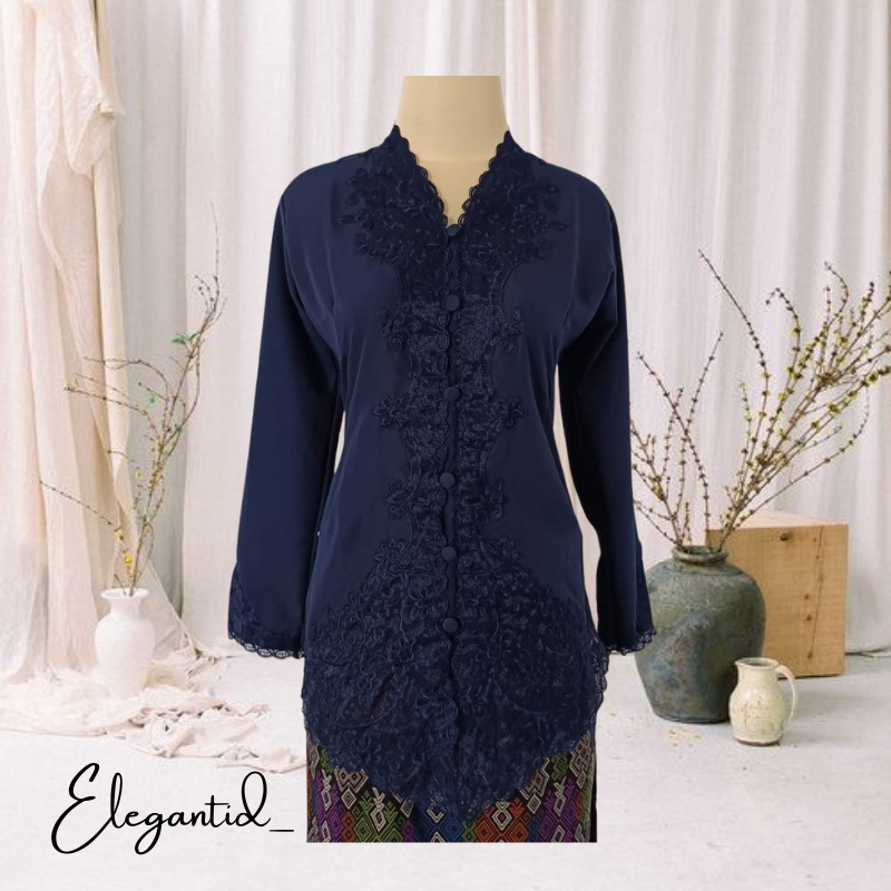 Kebaya Encim Modern Navy Senada Lengan Panjang