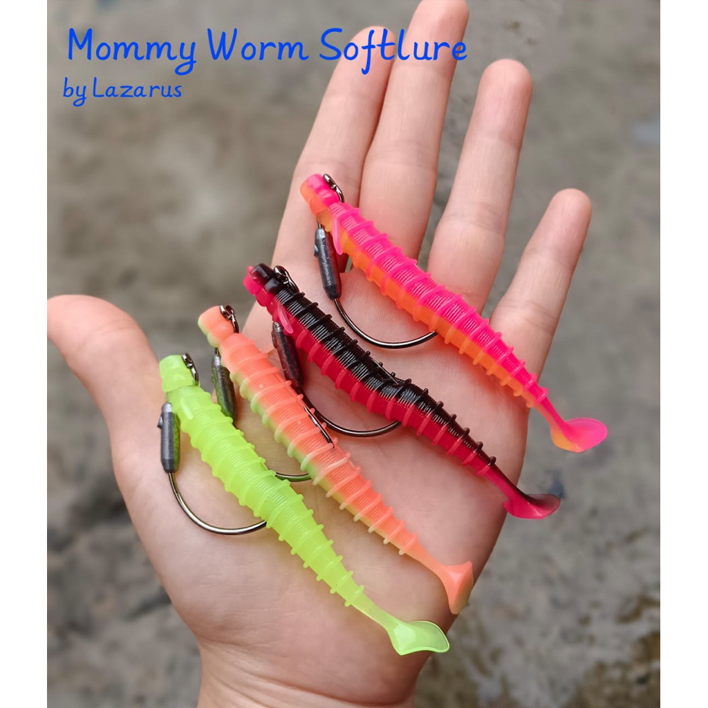 1 SET SOFTLURE 8cm PADDLE TAIL + HOOK (MAMI WORM LAZARUS)