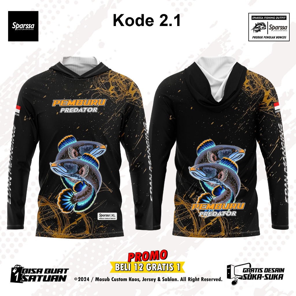Jersey Baju Mancing Toman/Sneakhead/Gabus Custom Full Printing Bahan Anti UV Terbaru Kode 2.1