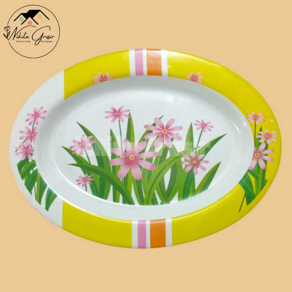 (SA - 656) Piring Oval Melamin / Piring Nampan Melamin Oval Bunga