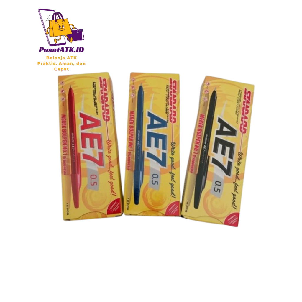 

Pulpen/ Pen Standart AE7 1 lusin/ 12 pcs Hitam/Merah/Biru